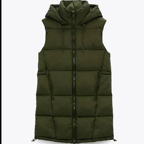 Zara Jackets & Blazers - Zara Olive Hooded Puffer Vest